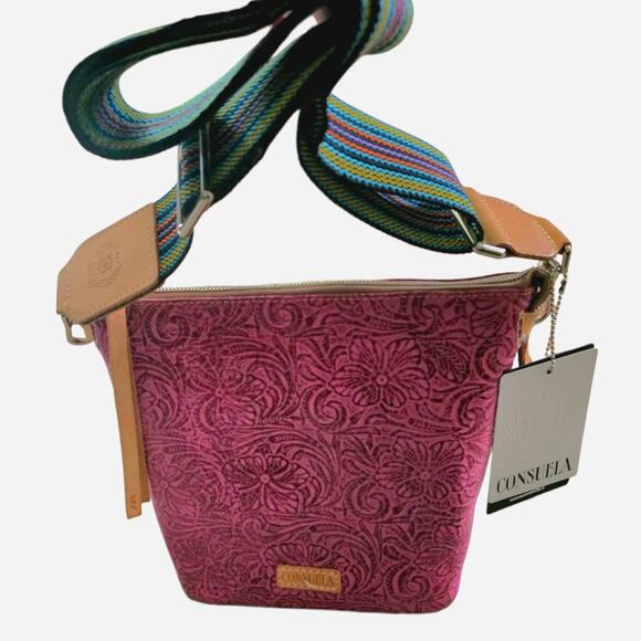 Consuela mena wedge purse fuchsia tooled leather bag Pink Crossbody - Picture 11 of 14